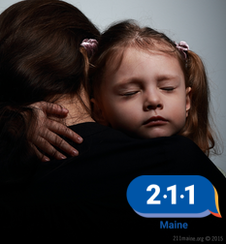 Picture of child hugging adult with 211 Maine logo